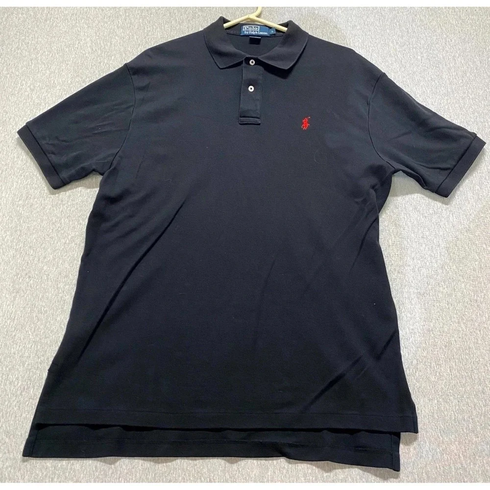 Polo Ralph Lauren Polo Shirt Men Large Black Cotton Golf Tennis Tail Resort Wear